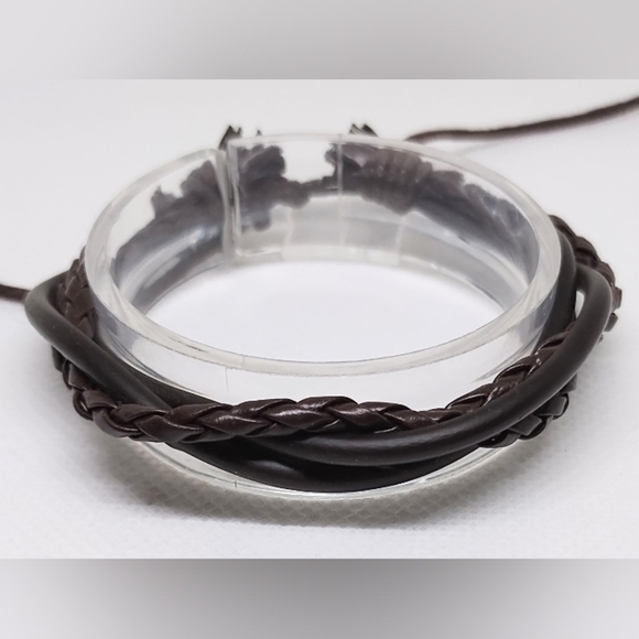 Men's Bracelet Leather Braided Layered Brown New f30 - Picture 1 of 1